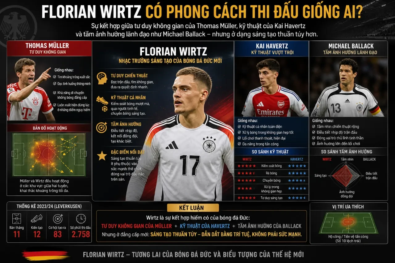Phân tích phong cách thi đấu sáng tạo và nhạy bén không gian của Florian Wirtz