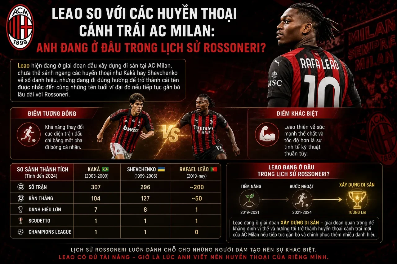 Sự tương quan đẳng cấp giữa Rafael Leao và các thế hệ huyền thoại cũ tại San Siro