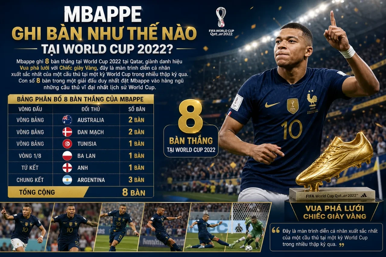 Kylian Mbappé nâng cao danh hiệu Chiếc Giày Vàng World Cup 2022 sau những màn trình diễn bùng nổ