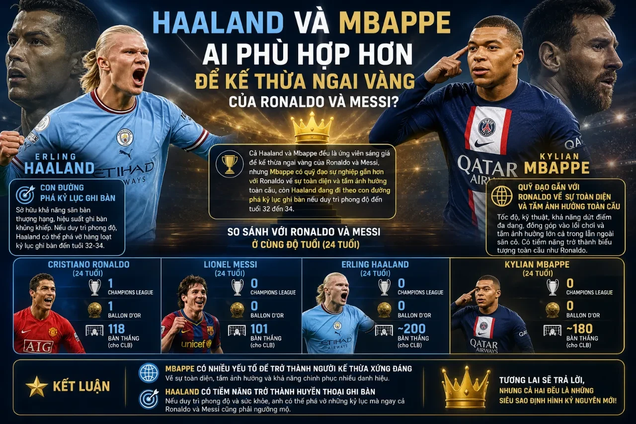 Khoảnh khắc đối đầu nảy lửa giữa hai siêu sao Erling Haaland và Kylian Mbappé tại Champions League