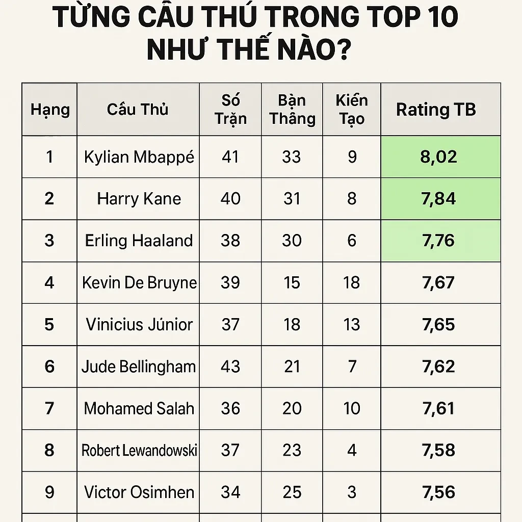 Bảng tổng hợp phong độ thi đấu xuất sắc của các siêu sao bóng đá hàng đầu thế giới mùa giải 2024 2025
