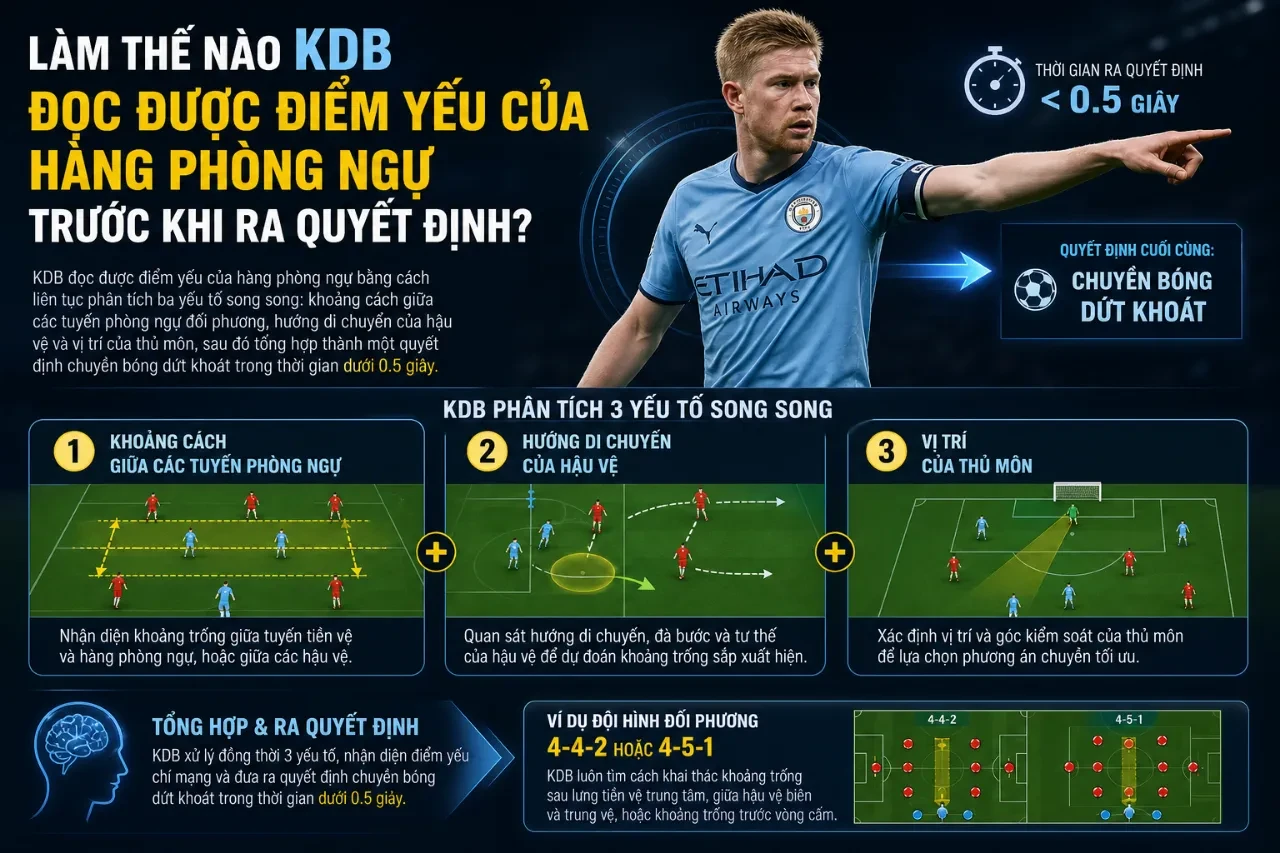 Góc quay toàn cảnh thể hiện tầm nhìn và khả năng đọc khoảng trống trên sân của Kevin De Bruyne