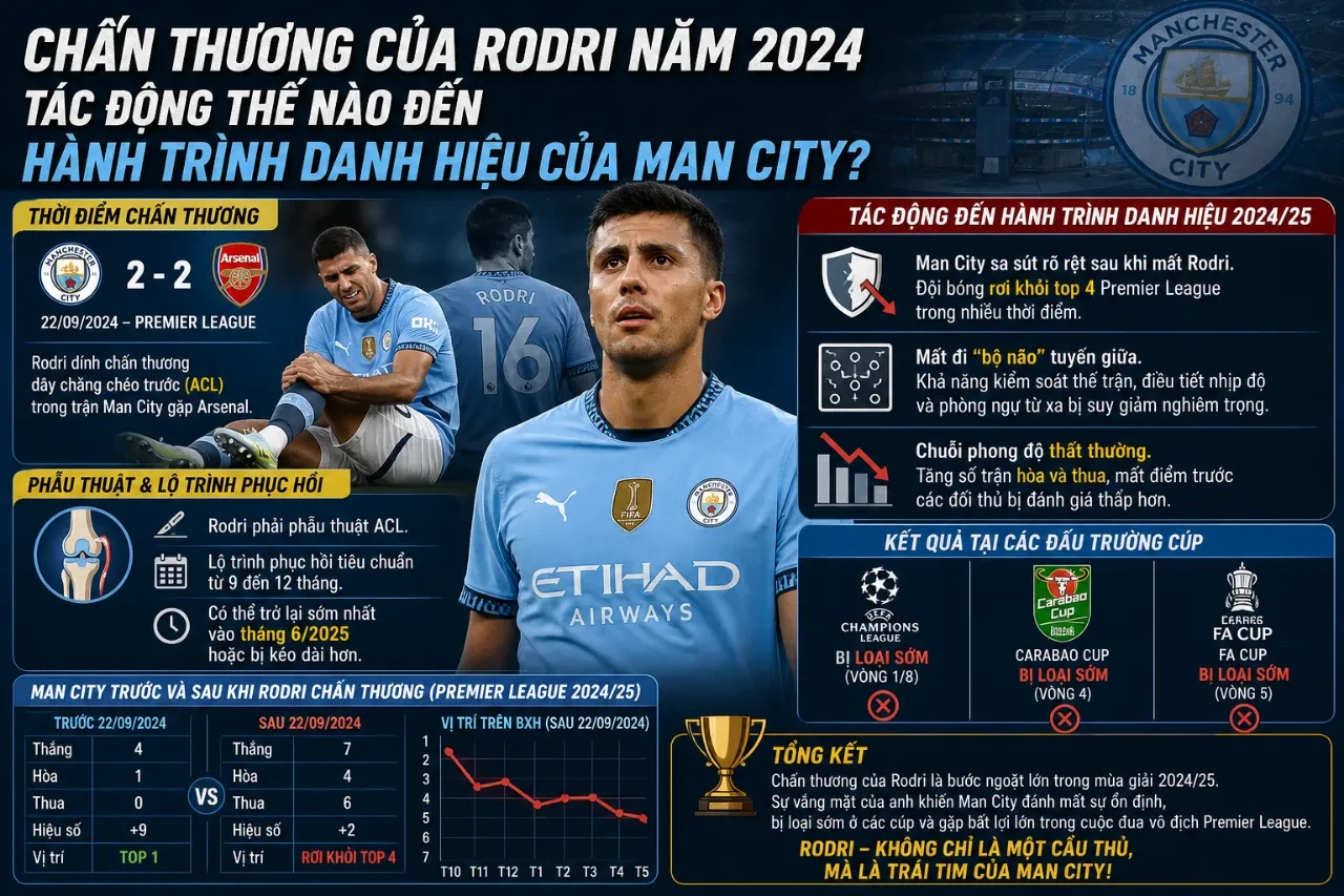 Rodri gặp chấn thương rời sân và hành trình phục hồi thể trạng