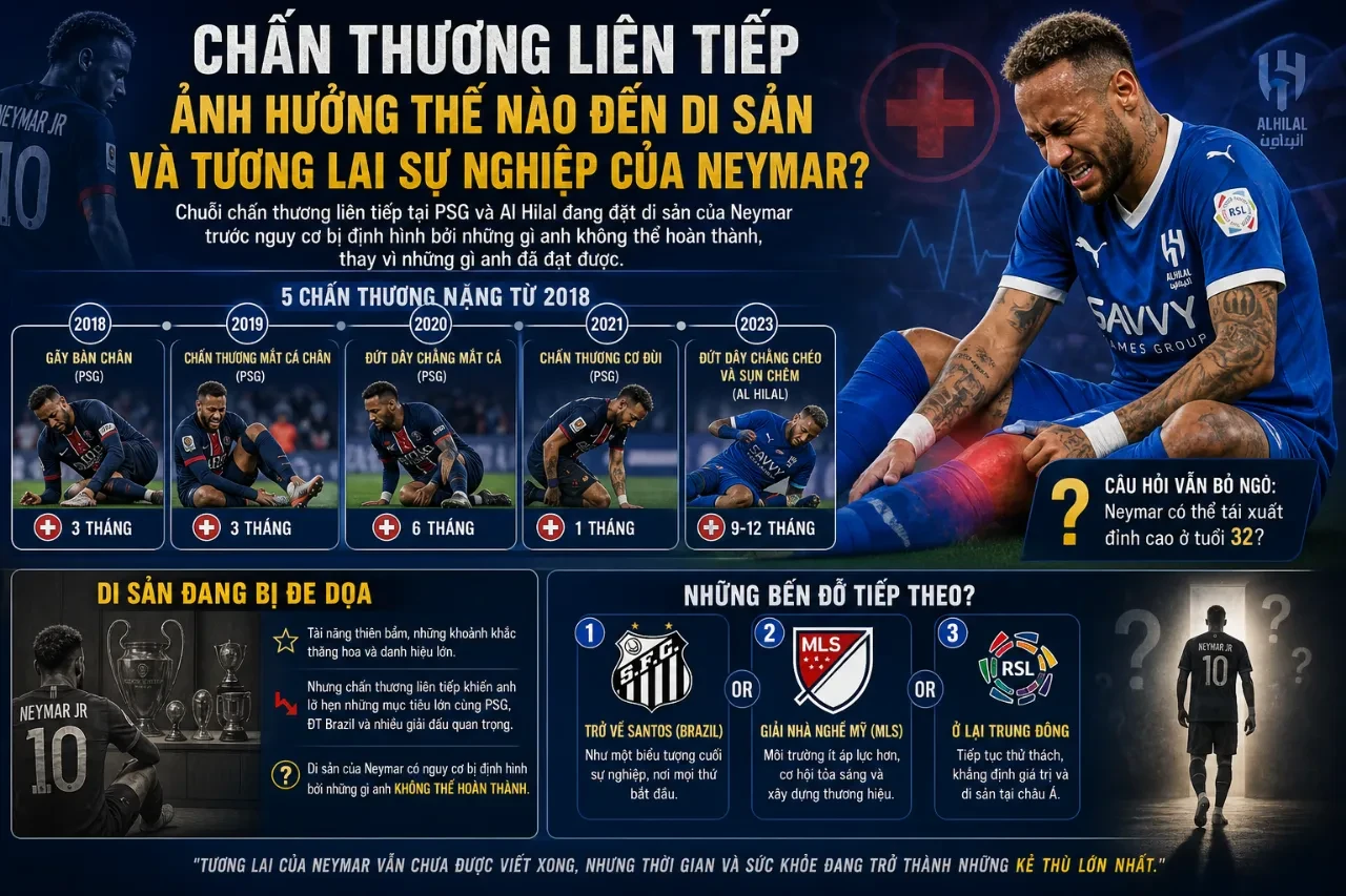 Neymar đối mặt với thách thức lớn về thể lực và phong độ ở giai đoạn cuối sự nghiệp