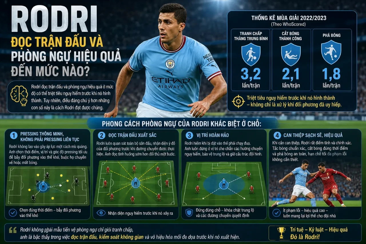Rodri can thiệp cắt bóng và hóa giải đợt tấn công của đối phương