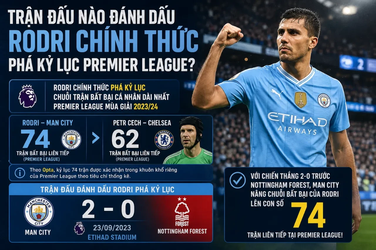 Rodri Phá Kỷ Lục Chuỗi Trận Bất Bại Dài Nhất Premier League: 74 Trận Không Thất Bại Của Quý Ngài Bất Khả Chiến Bại