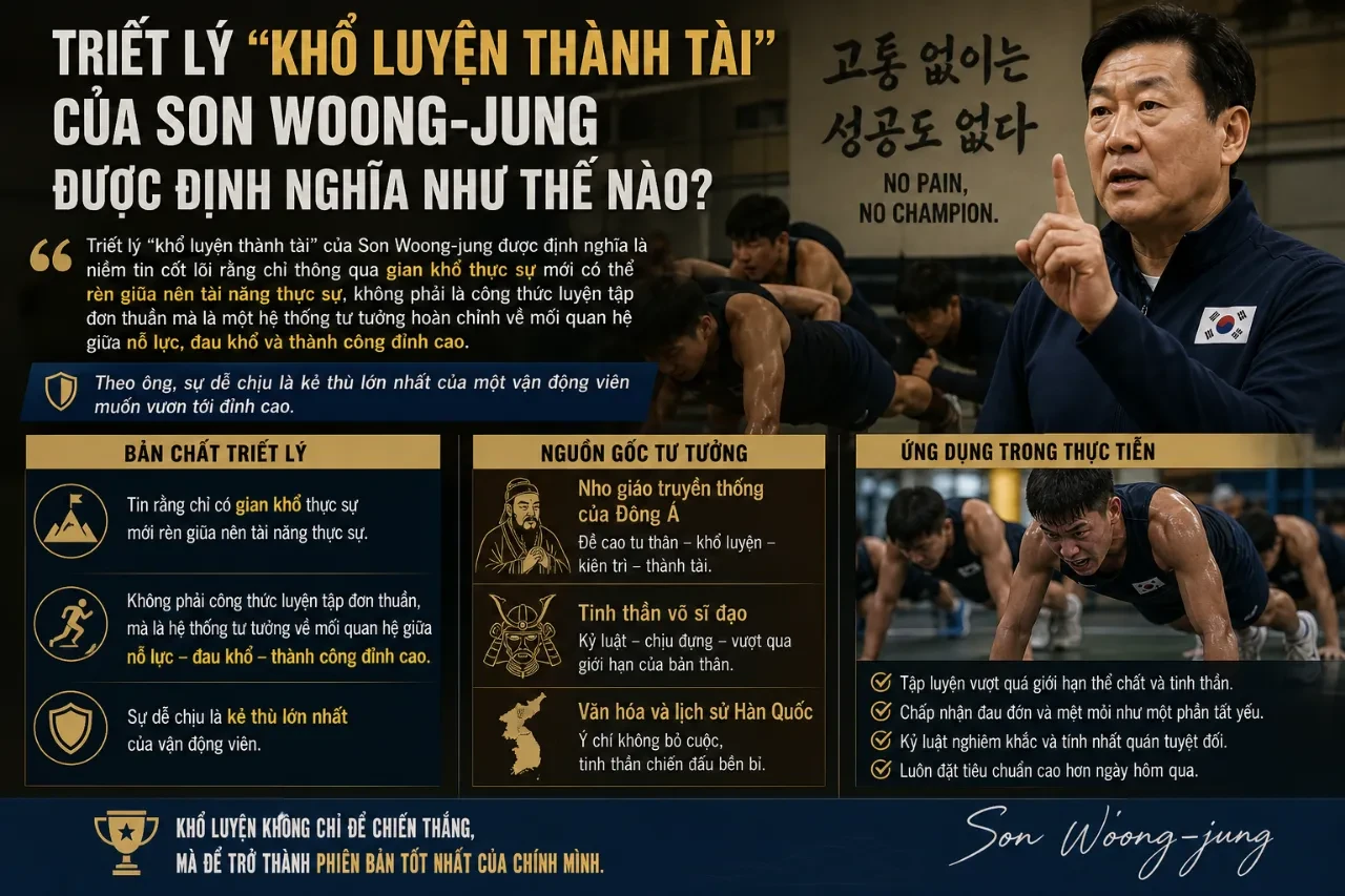 Ông Son Woong-jung trực tiếp hướng dẫn bài tập cho học trò trên sân