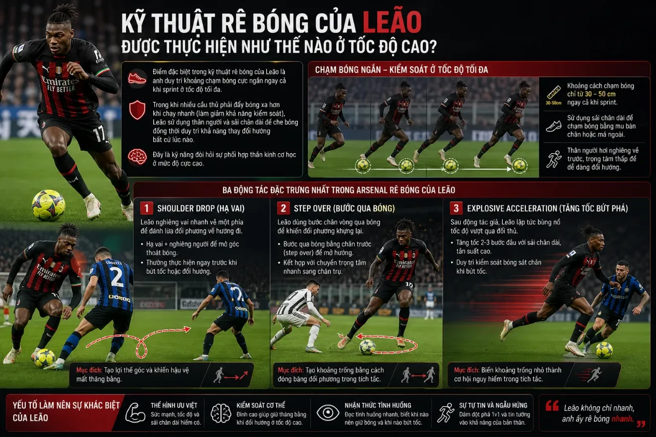Rafael Leão rê bóng kỹ thuật qua người ở tốc độ rất cao