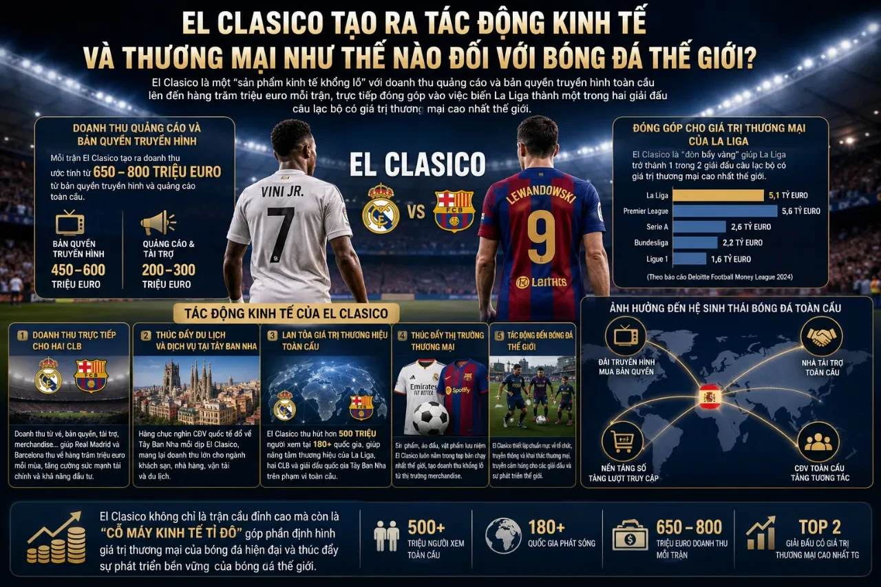 Sự bùng nổ giá trị thương mại và doanh thu từ sóng truyền hình trực tiếp của trận El Clasico