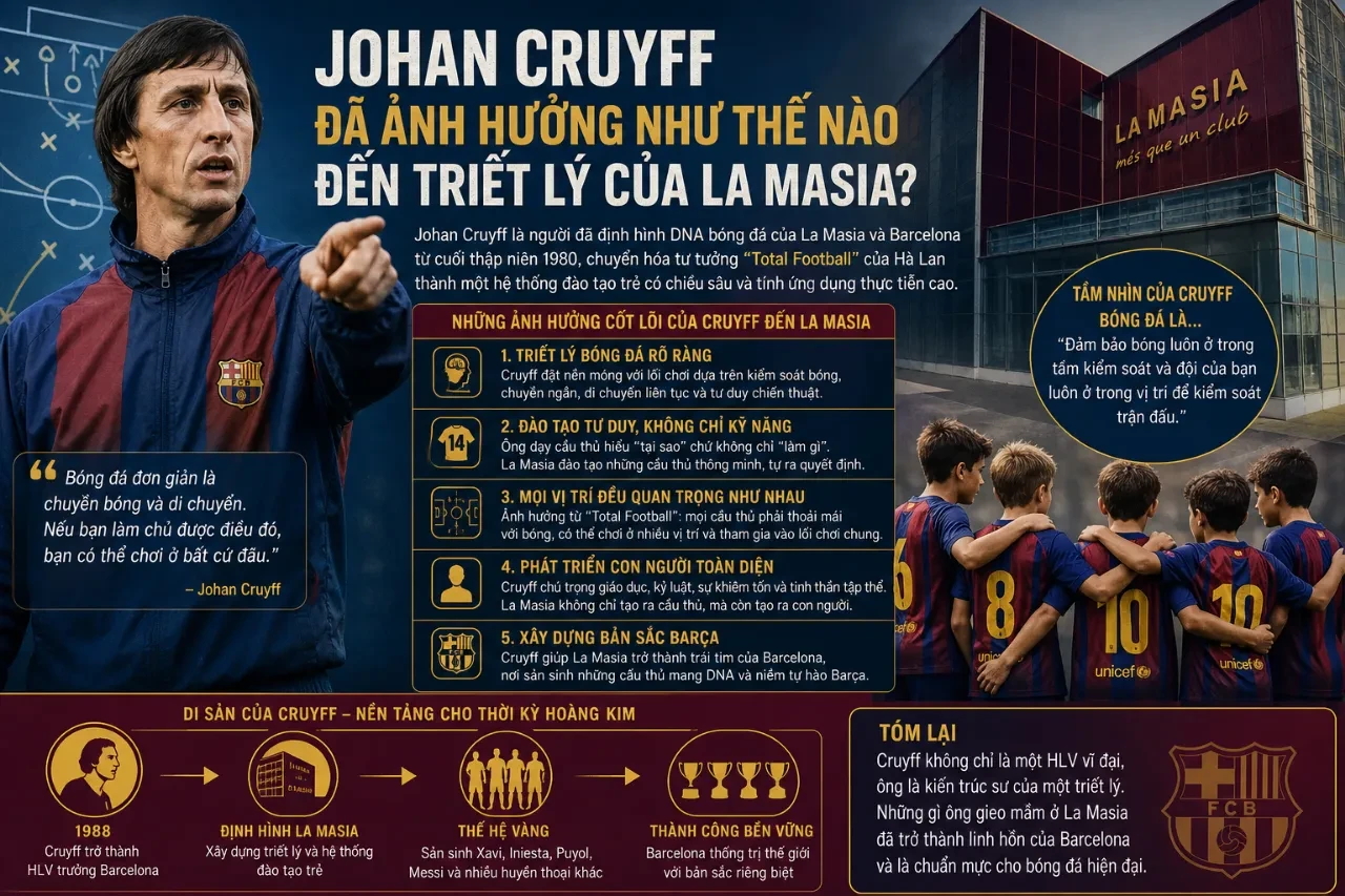Bức ảnh tư liệu về huyền thoại triết gia bóng đá Johan Cruyff thời điểm đặt nền móng tư tưởng cho câu lạc bộ