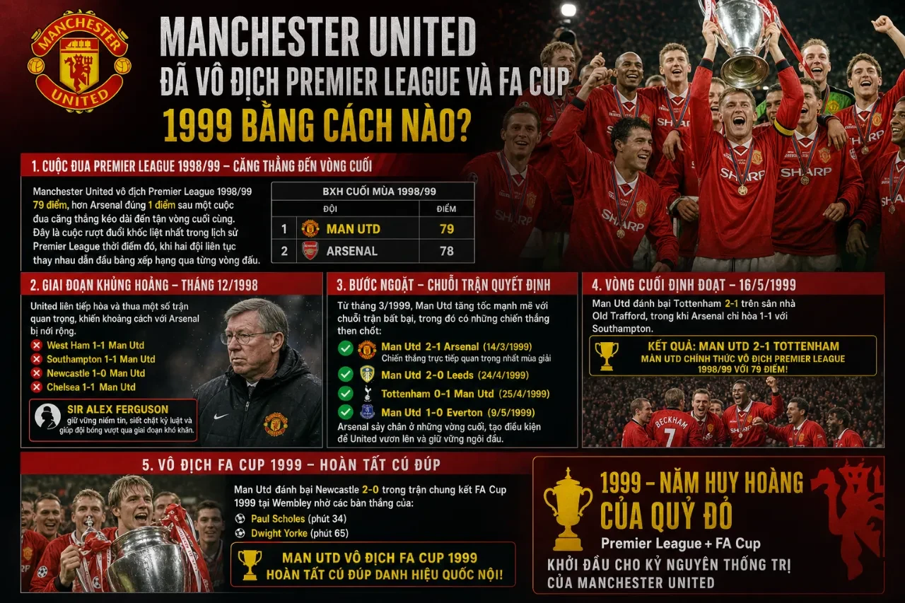 Manchester United Đã Vô Địch Premier League Và FA Cup 1999 Bằng Cách Nào?
