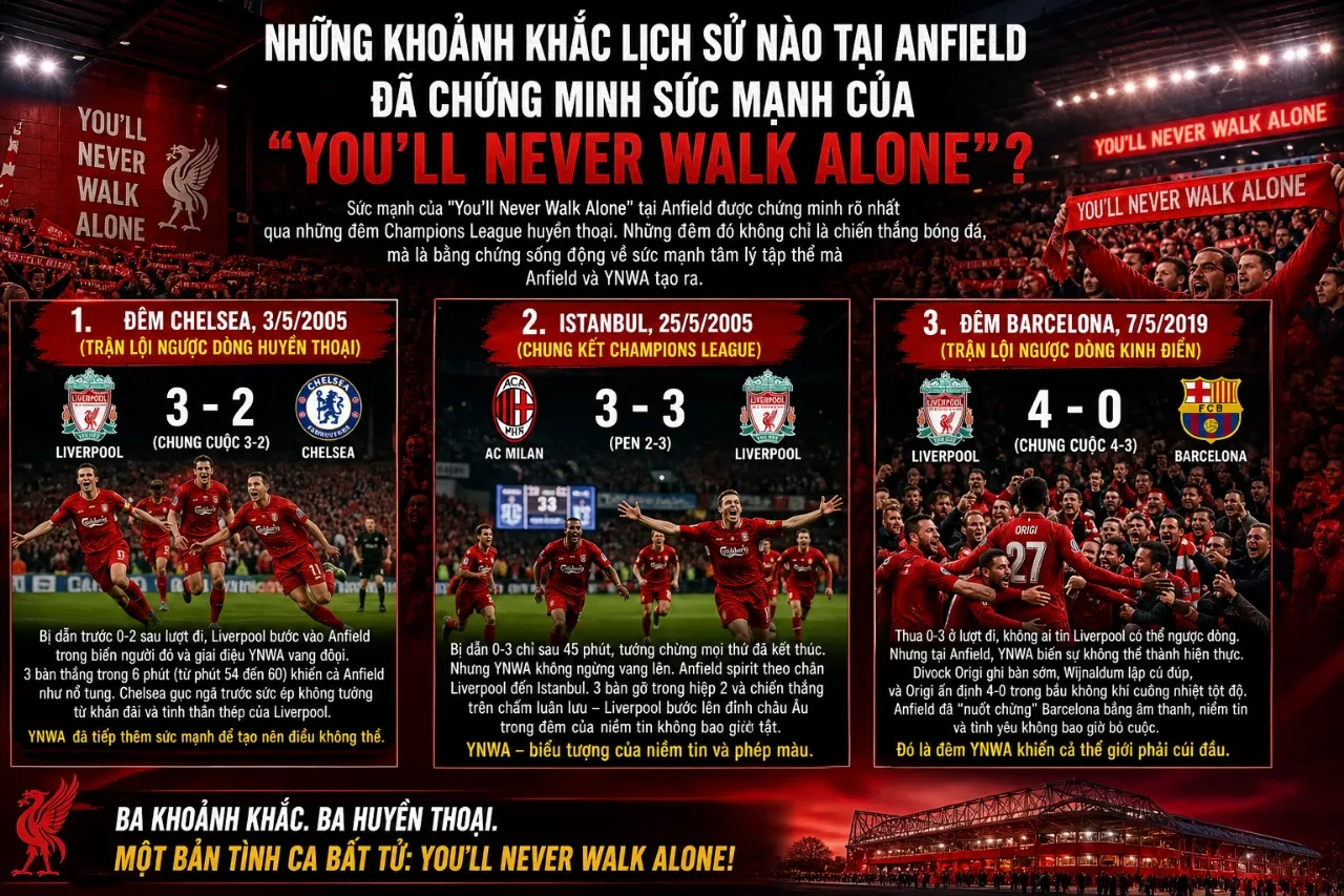 Sân Anfield trong đêm Champions League bùng nổ