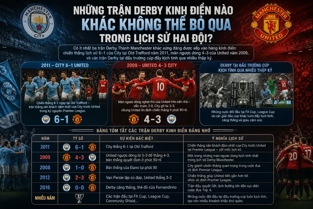 Giải Mã Derby Thành Manchester: Lịch Sử Đối Đầu, Trận Cầu Kinh Điển Và Kỷ Lục Giữa Man City Và Quỷ Đỏ