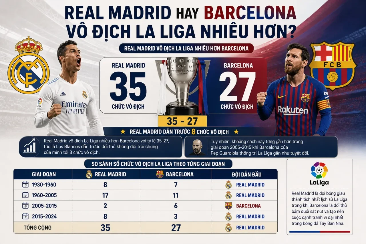 Tổng Hợp Danh Hiệu của Real Madrid: Bao Nhiêu Chức Vô Địch Champions League, La Liga & Cúp Nhà Vua?