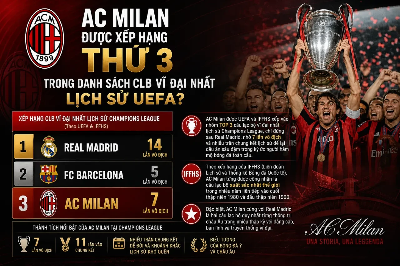 Biểu tượng và vị thế của AC Milan trong danh sách các câu lạc bộ vĩ đại nhất châu Âu