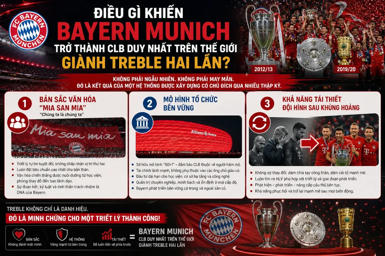 Giải Mã Hai Kỷ Lục Cú Ăn Ba Vĩ Đại Của Bayern Munich: Hành Trình Treble 2013 Và 2020