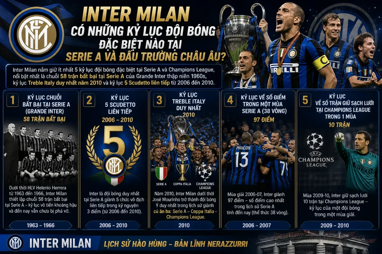 Inter Milan Có Những Kỷ Lục Đội Bóng Đặc Biệt Nào Tại Serie A Và Đấu Trường Châu Âu