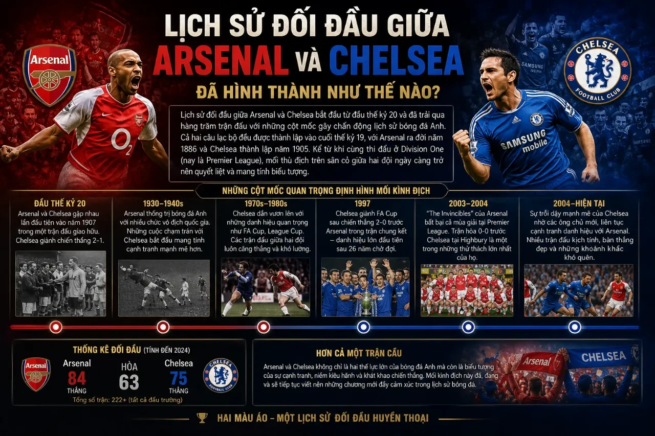 Quang cảnh trận đấu đỉnh cao giữa hai câu lạc bộ Arsenal và Chelsea tại sân vận động