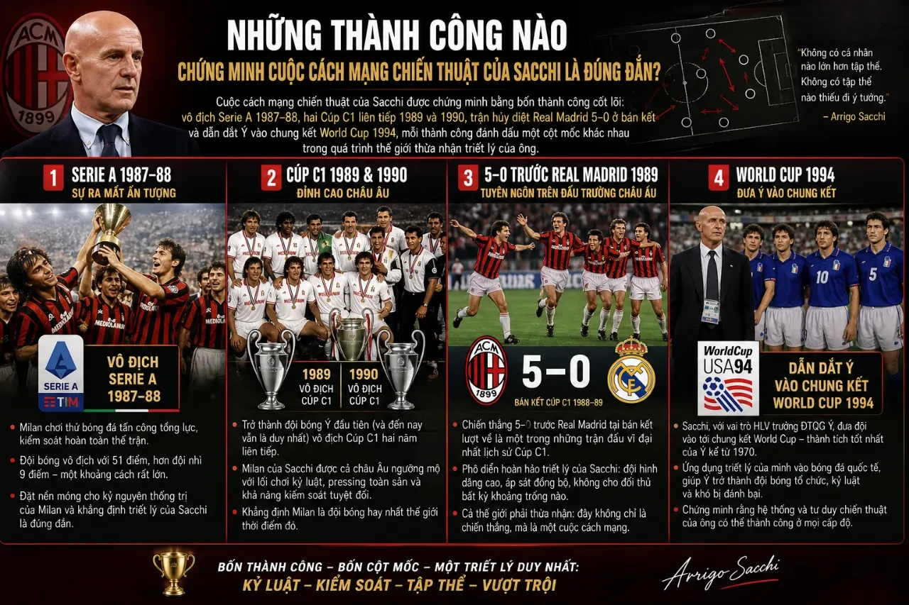 Sơ đồ chiến thuật và dấu ấn lịch sử dưới thời huấn luyện viên Arrigo Sacchi