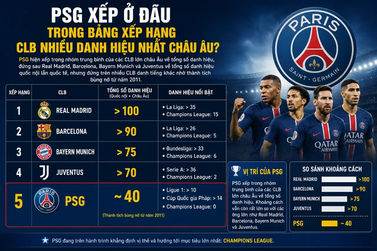 Tổng Hợp Danh Hiệu CLB Paris Saint-Germain (PSG): Từ Ligue 1 Đến Champions League