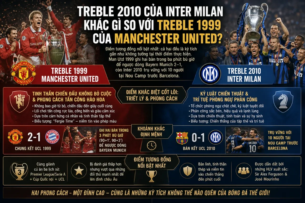 Treble 2010 Của Inter Milan Khác Gì So Với Treble 1999 Của Manchester United?