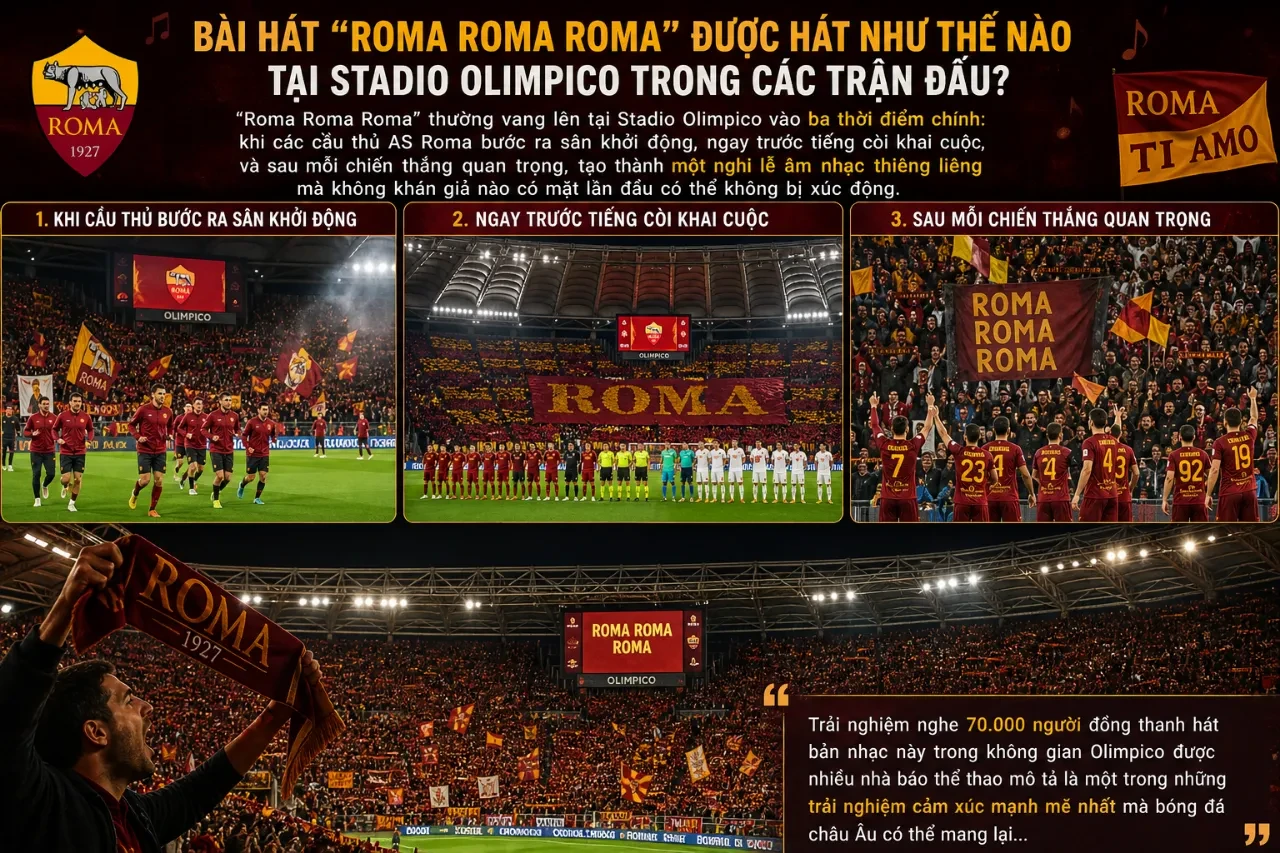 Cổ động viên hòa giọng hát Roma Roma Roma tại Stadio Olimpico