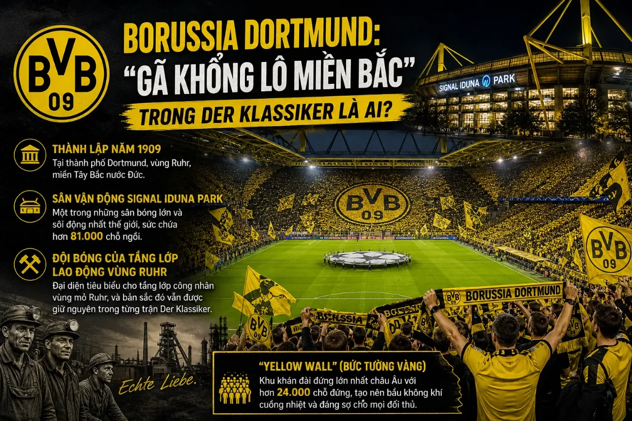 Khán đài vàng rực rỡ sắc vàng tại sân vận động Signal Iduna Park của Borussia Dortmund