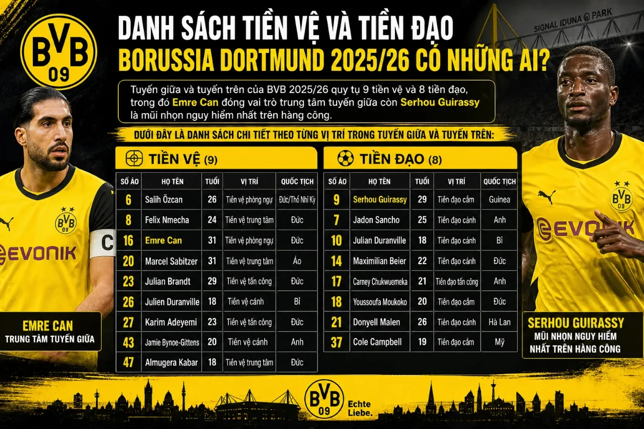 Khám Phá Đội Hình Borussia Dortmund 2025/26: Danh Sách Cầu Thủ & Những Trụ Cột Định Đoạt Mùa Giải