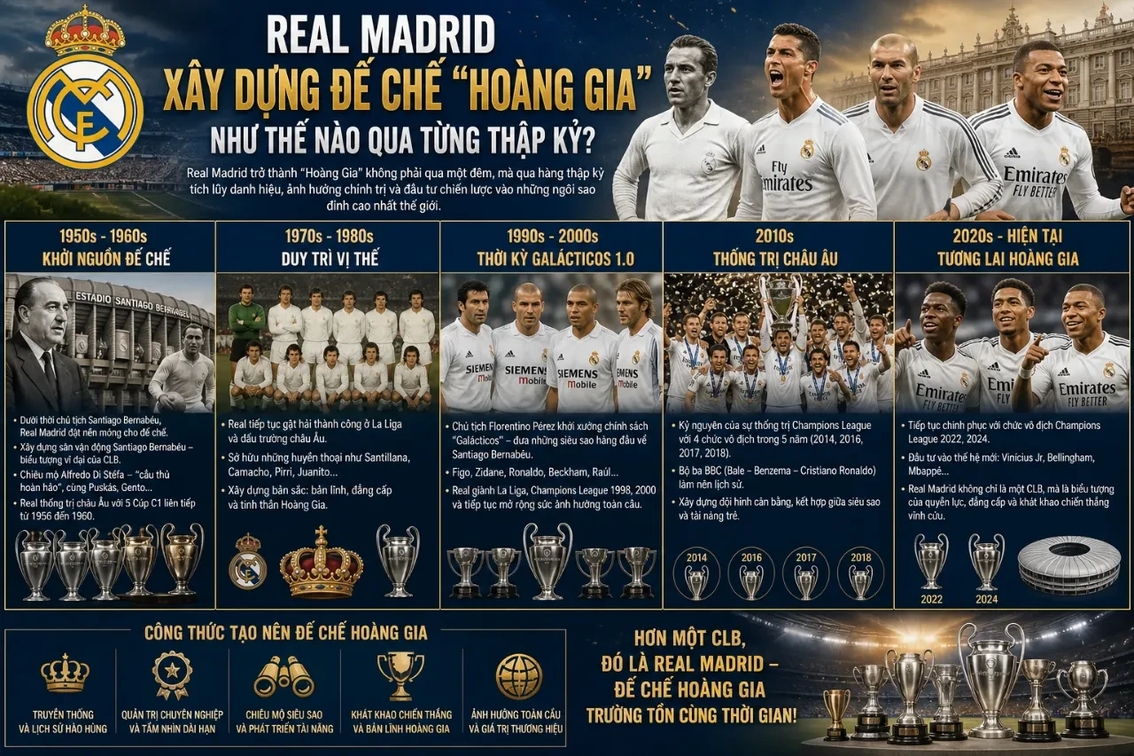 Real Madrid xây dựng đế chế Hoàng Gia qua từng thập kỷ