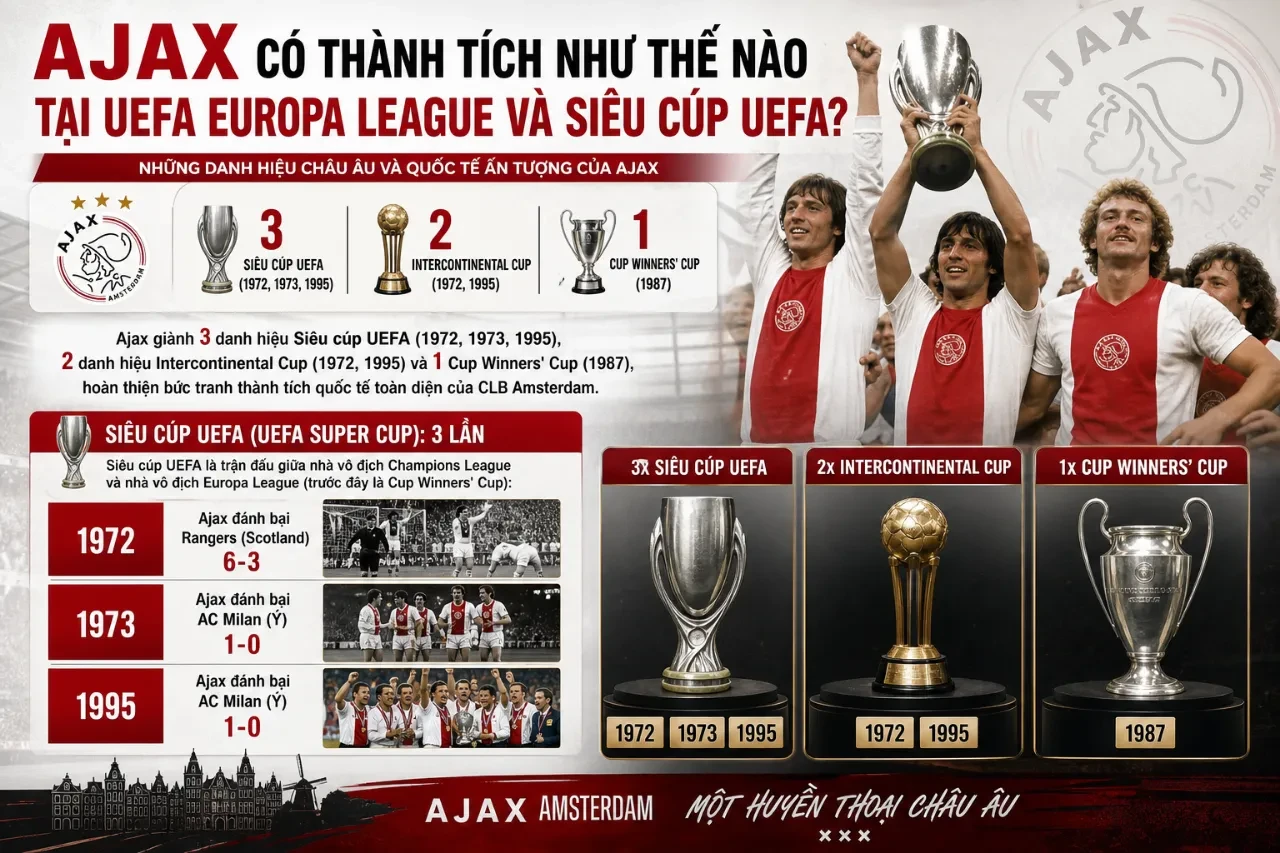 Thống Kê Toàn Bộ Danh Hiệu & Thành Tích CLB Ajax Amsterdam: Từ Eredivisie Đến Champions League