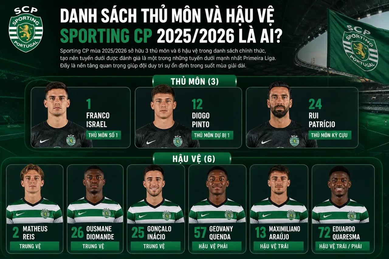 Danh sách thủ môn và hậu vệ Sporting CP mùa giải 2025 đến 2026