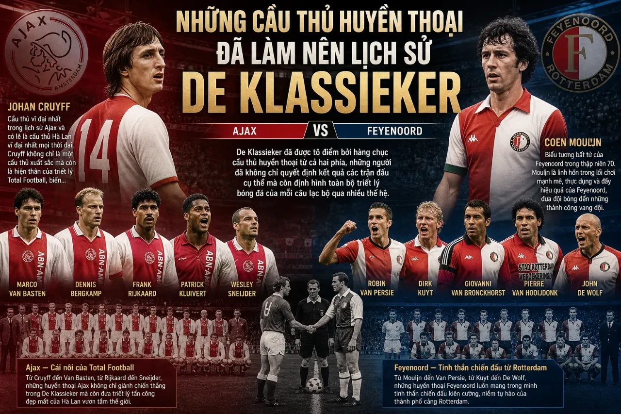 Chân dung danh thủ Johan Cruyff và các biểu tượng bóng đá vĩ đại của giải vô địch quốc gia Hà Lan