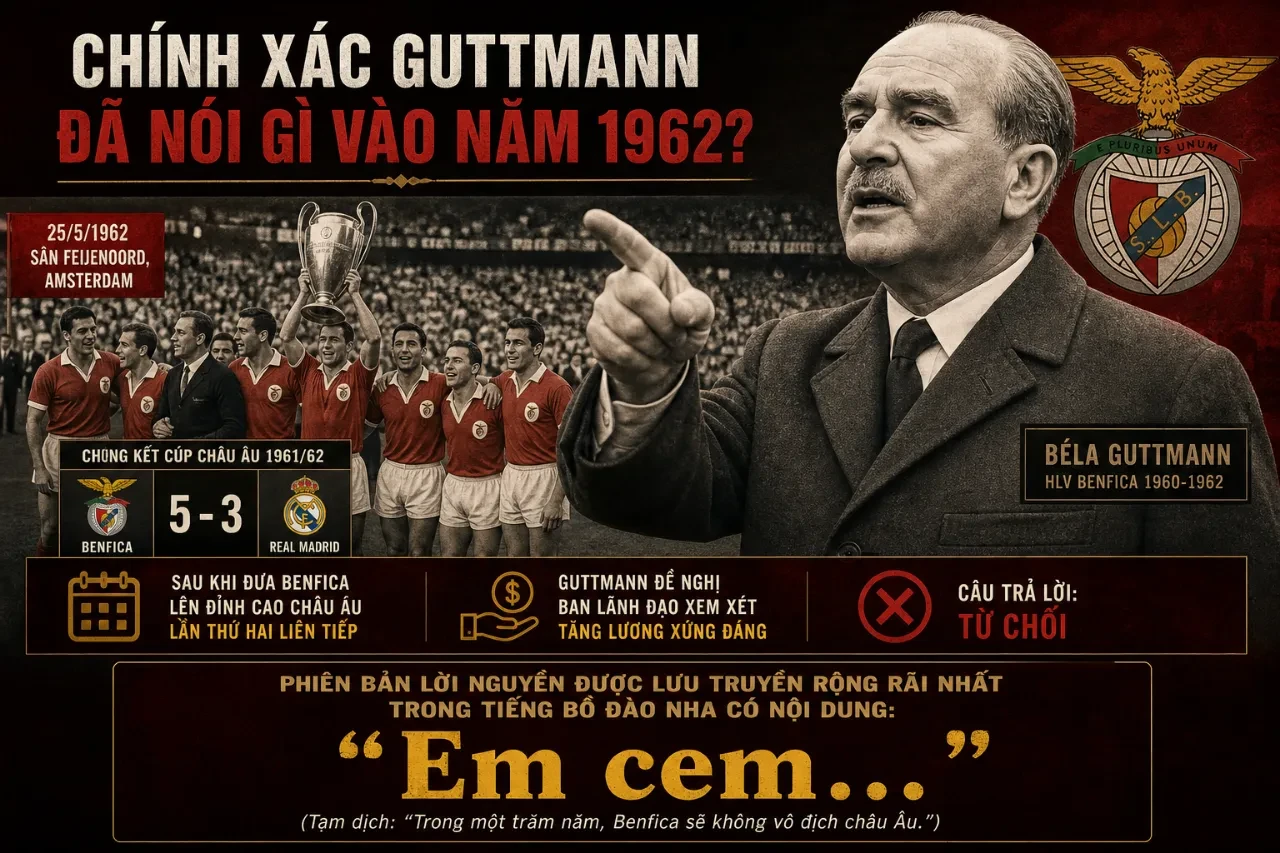 Lời Nguyền Trăm Năm Bela Guttmann: Vì Sao Benfica Thua Cả 8 Trận Chung Kết Châu Âu và Liệu Có Ngày Thoát Khỏi Lời Sấm Truyền?