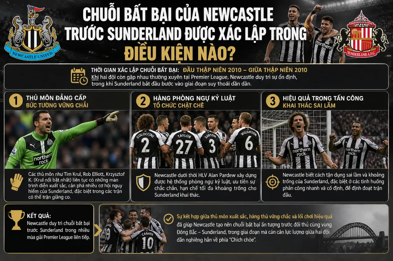 Pha tranh chấp bóng quyết liệt giữa cầu thủ Newcastle và Sunderland trong trận derby