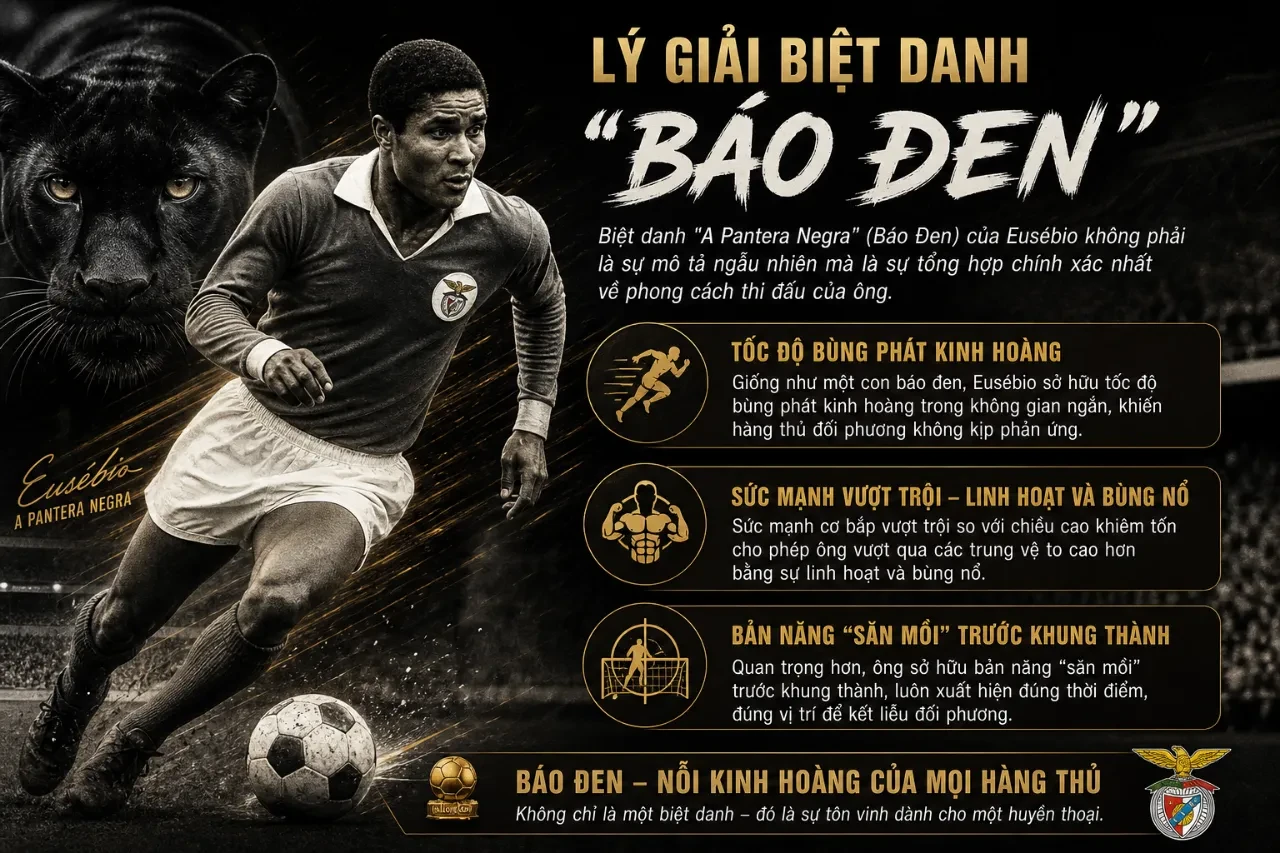 Hình ảnh chân dung minh họa phong cách thi đấu của Eusébio