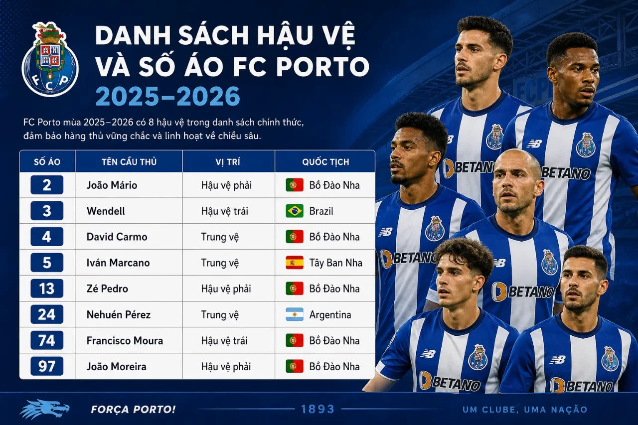 Cập Nhật Đội Hình FC Porto 2025–2026: Danh Sách Cầu Thủ, Số Áo & Những Ngôi Sao Trụ Cột
