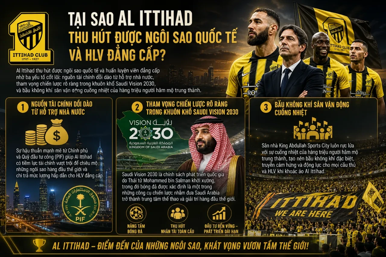 Bầu không khí rực rỡ sắc vàng đen ngợp trời trên khán đài sân nhà Al Ittihad
