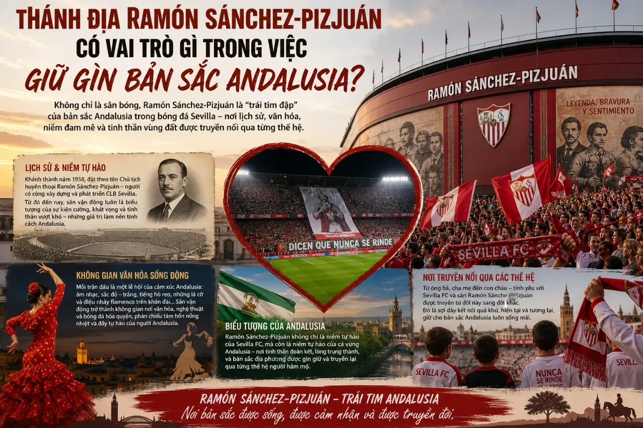 Quang cảnh khán đài rực rỡ sắc màu của thánh địa sân vận động Ramón Sánchez Pizjuán