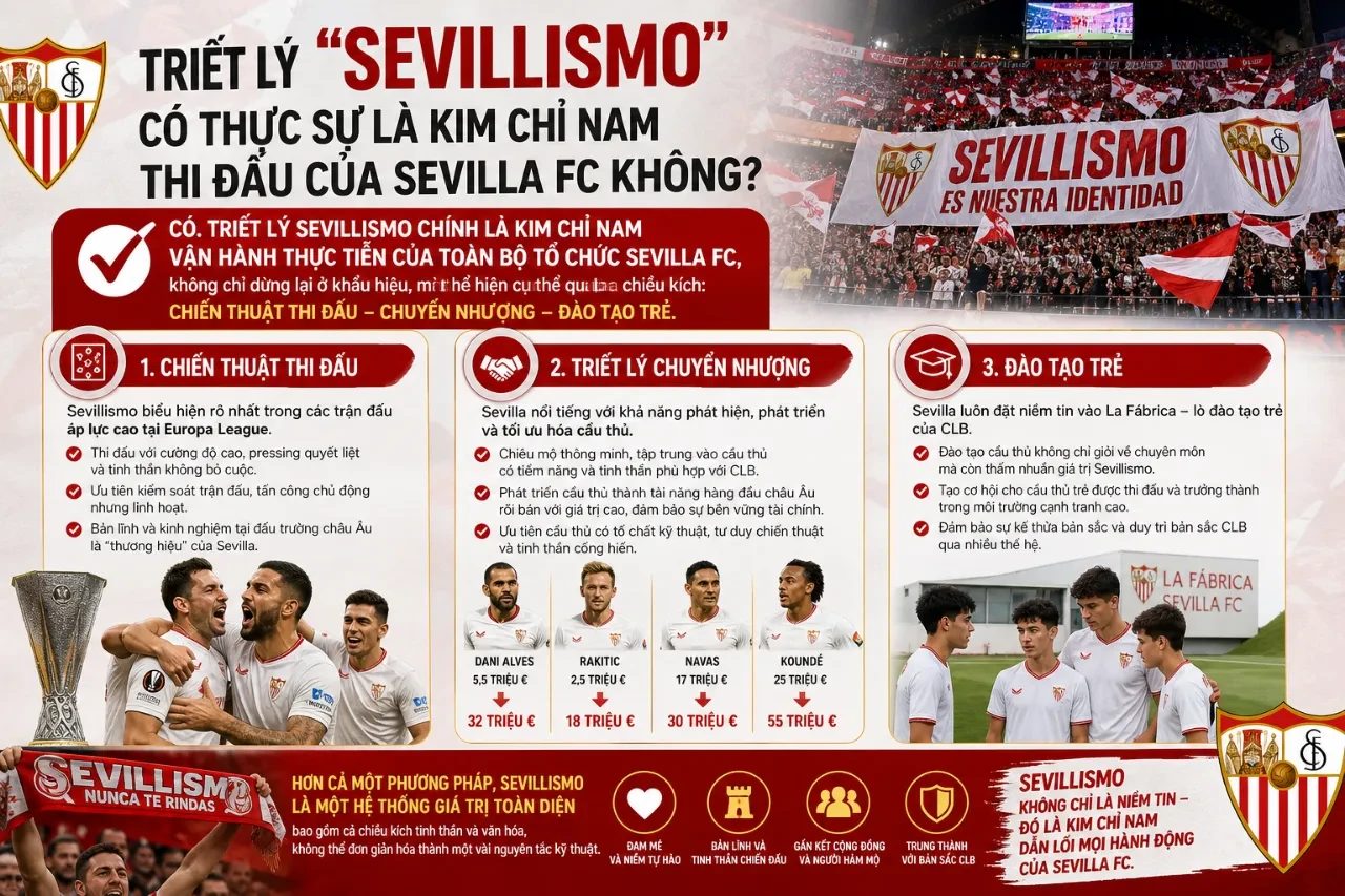 Cầu thủ Sevilla FC thể hiện quyết tâm thi đấu rực lửa thể hiện tinh thần Sevillismo