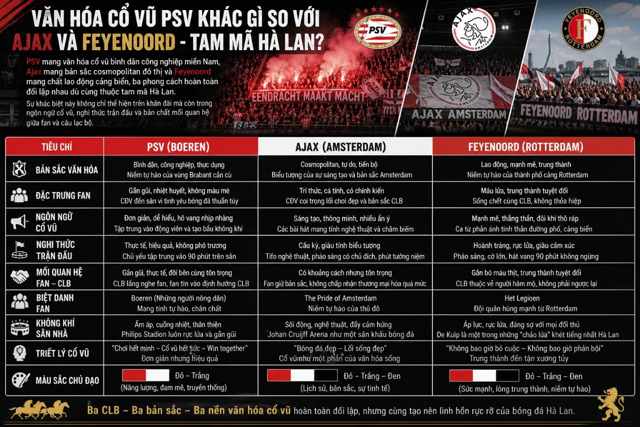 Bầu không khí rực rỡ ngợp cờ hoa của cổ động viên PSV Eindhoven trên khán đài