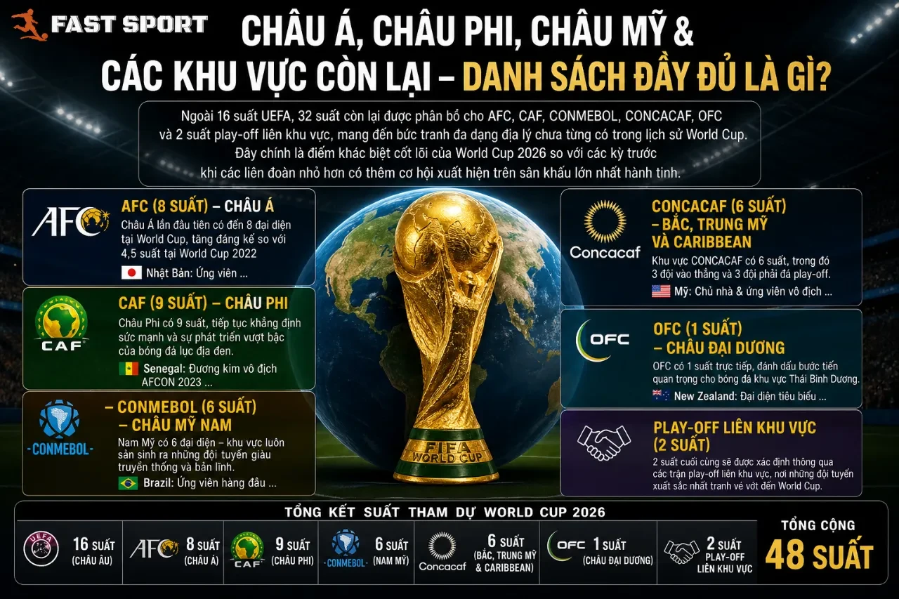 Sơ đồ phân chia 32 suất tham dự ngày hội bóng đá thế giới cho các liên đoàn châu lục ngoài châu Âu