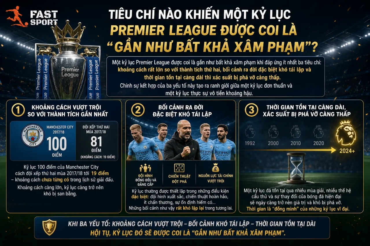 Tiêu chí khiến một kỷ lục Ngoại Hạng Anh trở nên bất khả xâm phạm