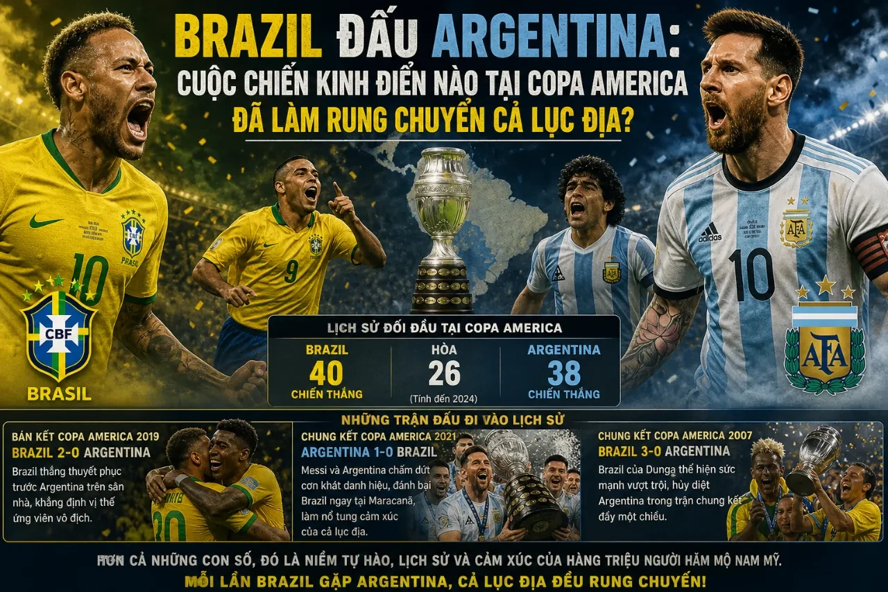Pha tranh bóng quyết liệt giữa hai đội tuyển quốc gia Brazil và Argentina