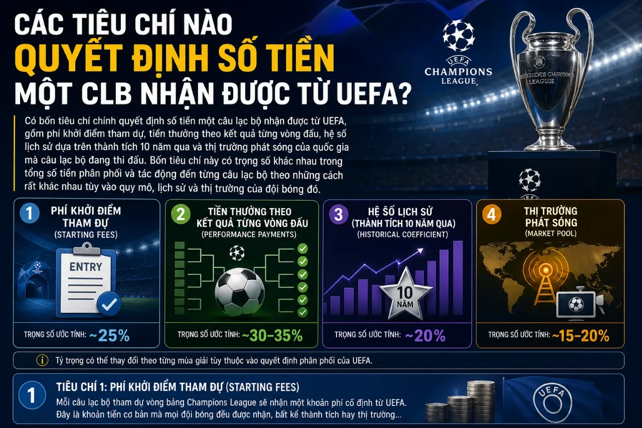 Các Tiêu Chí Nào Quyết Định Số Tiền Một CLB Nhận Được Từ UEFA?