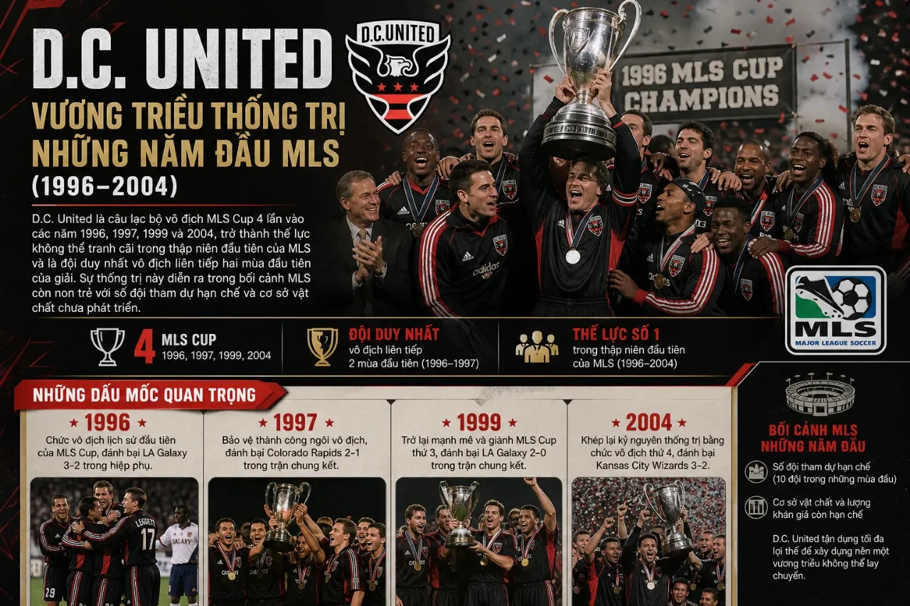 Đội hình D.C. United ăn mừng chức vô địch MLS Cup thời kỳ đầu đầy hào hùng