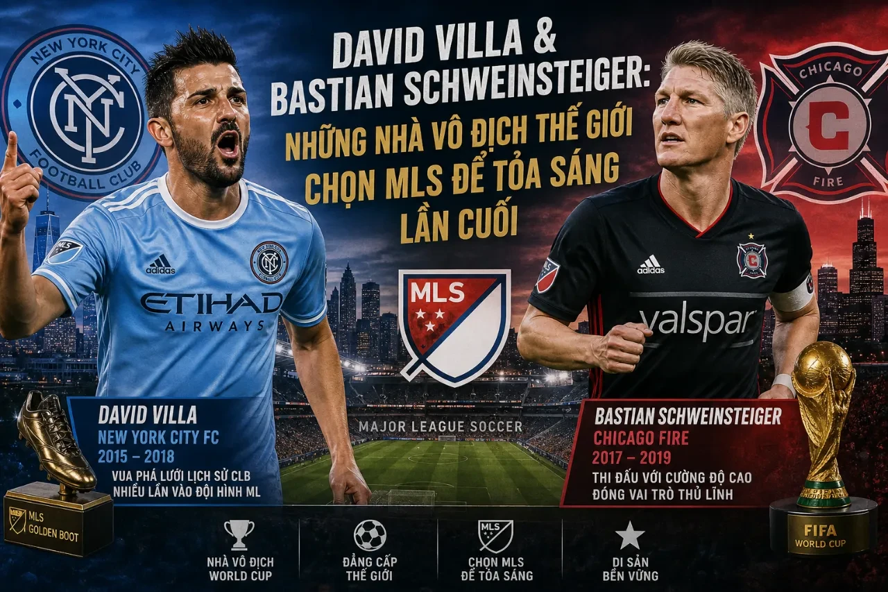 Hai nhà vô địch thế giới David Villa và Bastian Schweinsteiger cống hiến những năm tháng đỉnh cao cuối cùng tại MLS