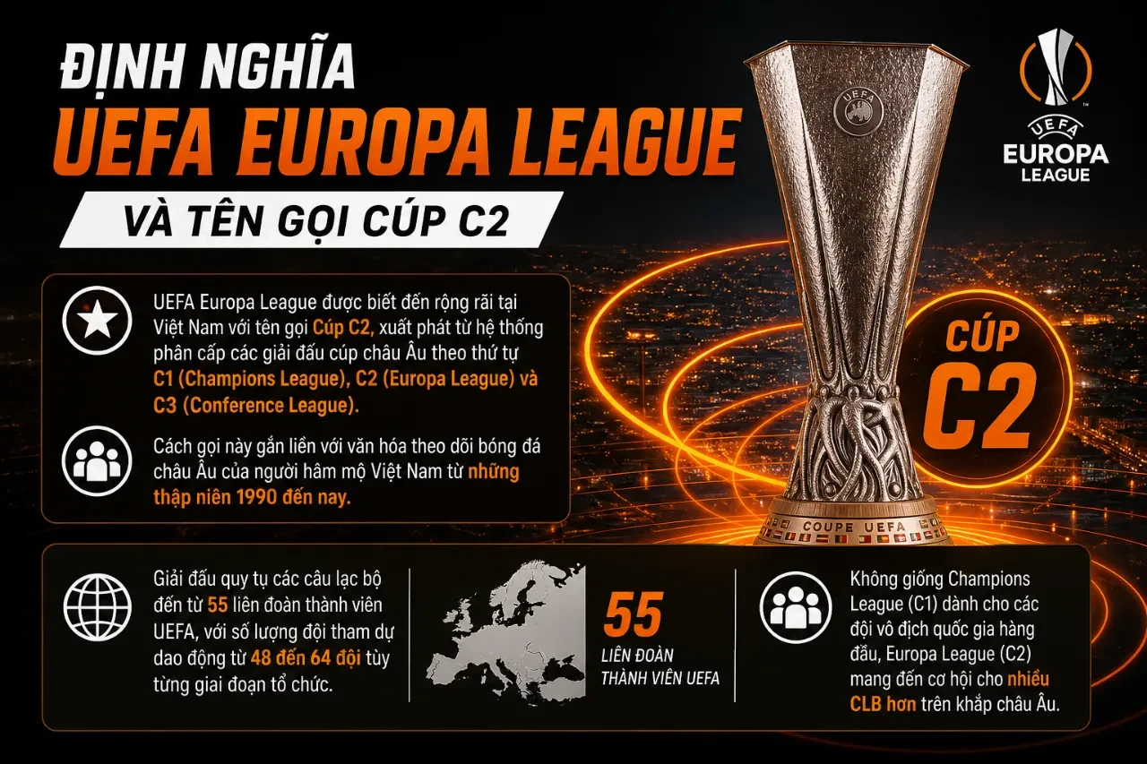Logo giải đấu UEFA Europa League cùng chiếc cúp vô địch danh giá đại diện cho giải đấu hạng hai cấp câu lạc bộ tại châu Âu