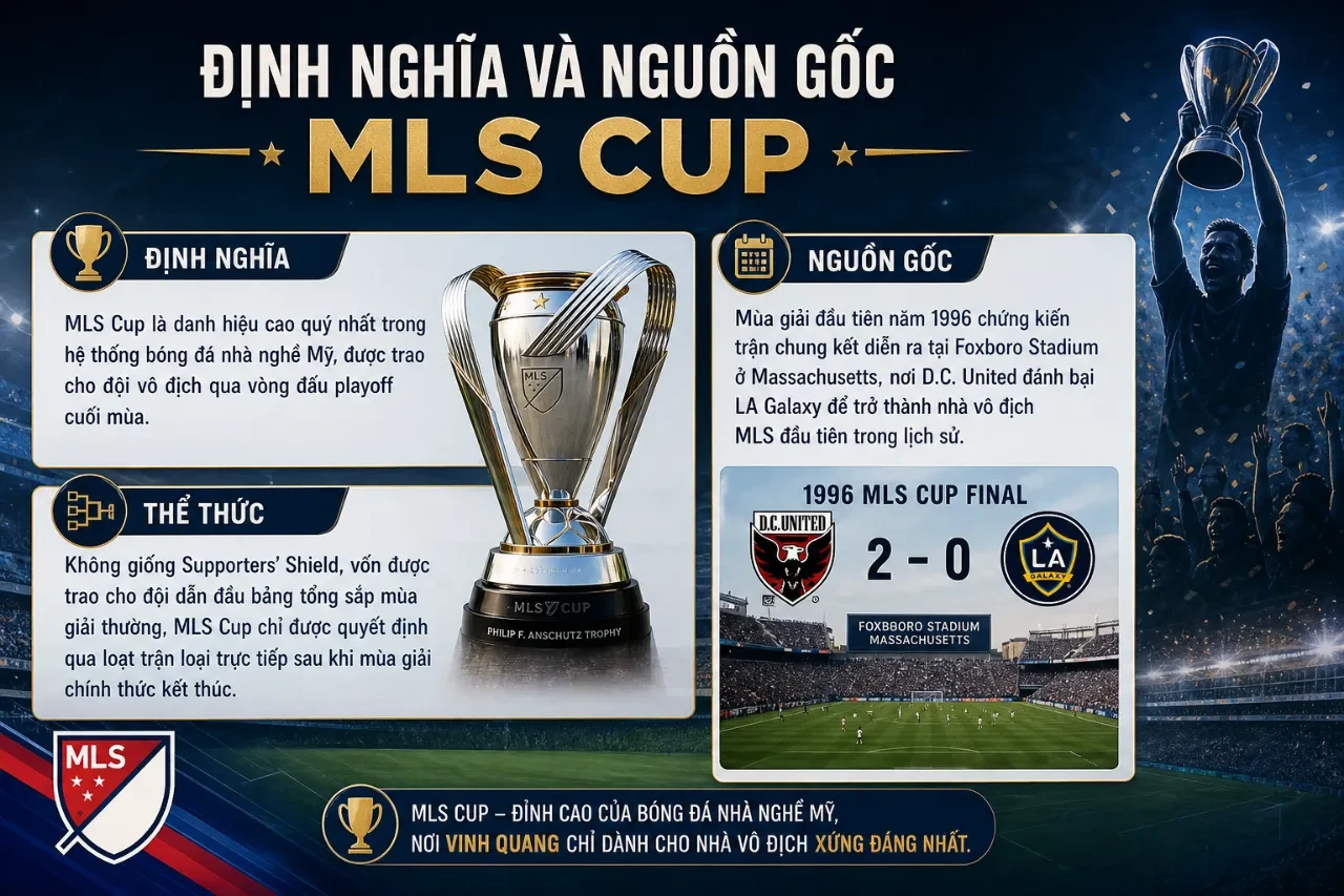 Chiếc cúp vô địch MLS Cup danh giá của giải nhà nghề Mỹ được trưng bày trên sân