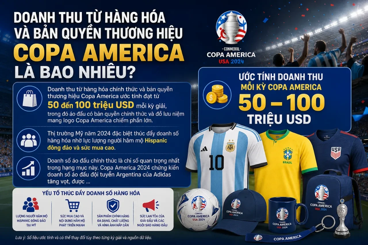 Người hâm mộ hào hứng mua sắm áo đấu chính thức in logo Copa America tại cửa hàng thể thao