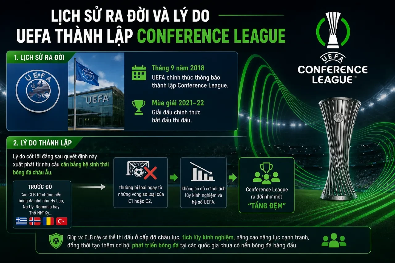 Chiếc cúp bạc danh giá của giải đấu UEFA Conference League trưng bày trang trọng tại khán đài